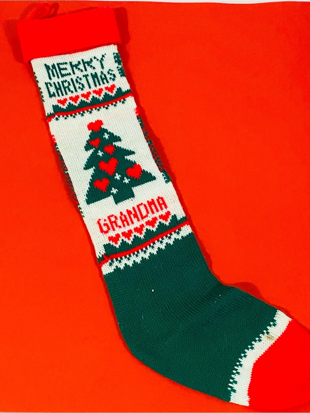 Grandma Merry Christmas Knit Holiday Stocking - Red & Green